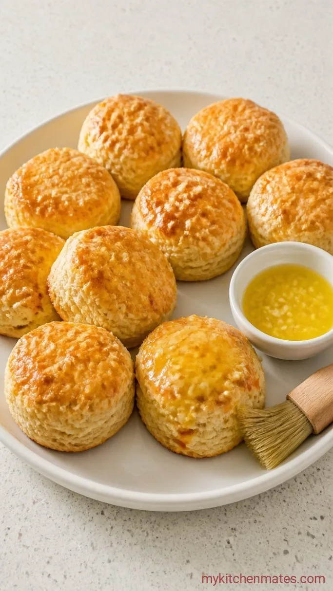 Quick Garlic Cheddar Drop Biscuits Step 5: Brush with Garlic Butter