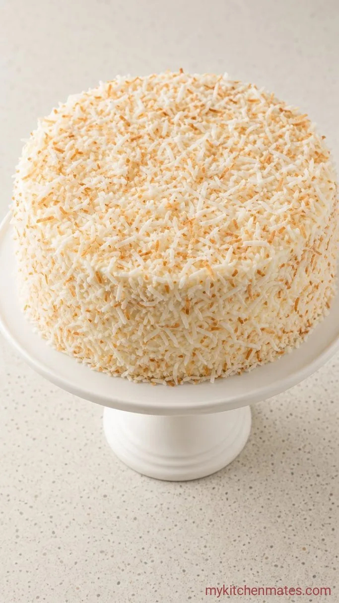 Fluffy Coconut Cream Cake with Coconut Cream Cheese Frosting Step 5: Coat with Coconut and Serve