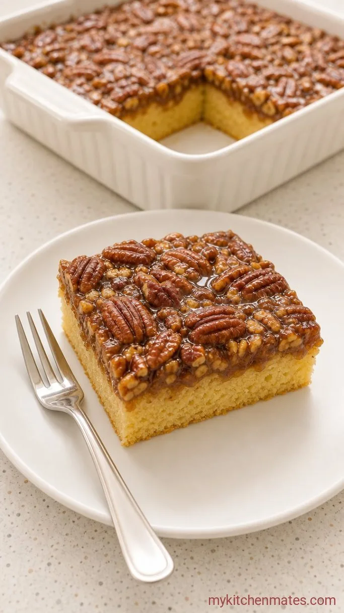 Pecan Pie Cake with a Gooey Butter Pecan Topping Step 5: Cool and Slice