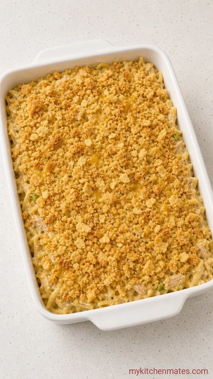 Creamy Turkey Noodle Casserole (No Canned Soup) Step 5: Crumble on the Buttery Topping