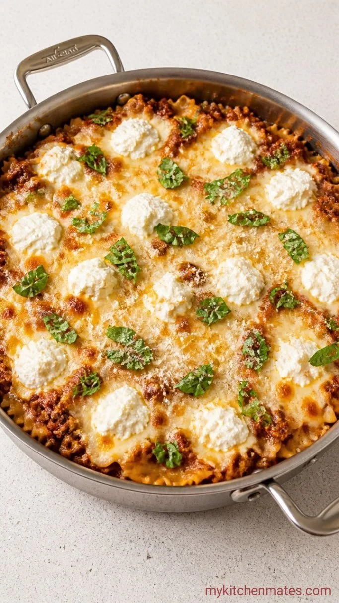 30-Minute One Pot Lasagna Skillet Step 5: Dollop and Melt the Cheeses