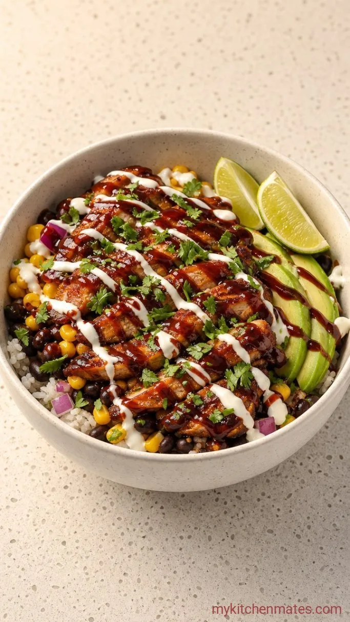Quick BBQ Chicken Bowl with Black Beans and Corn Step 5: Drizzle and Serve