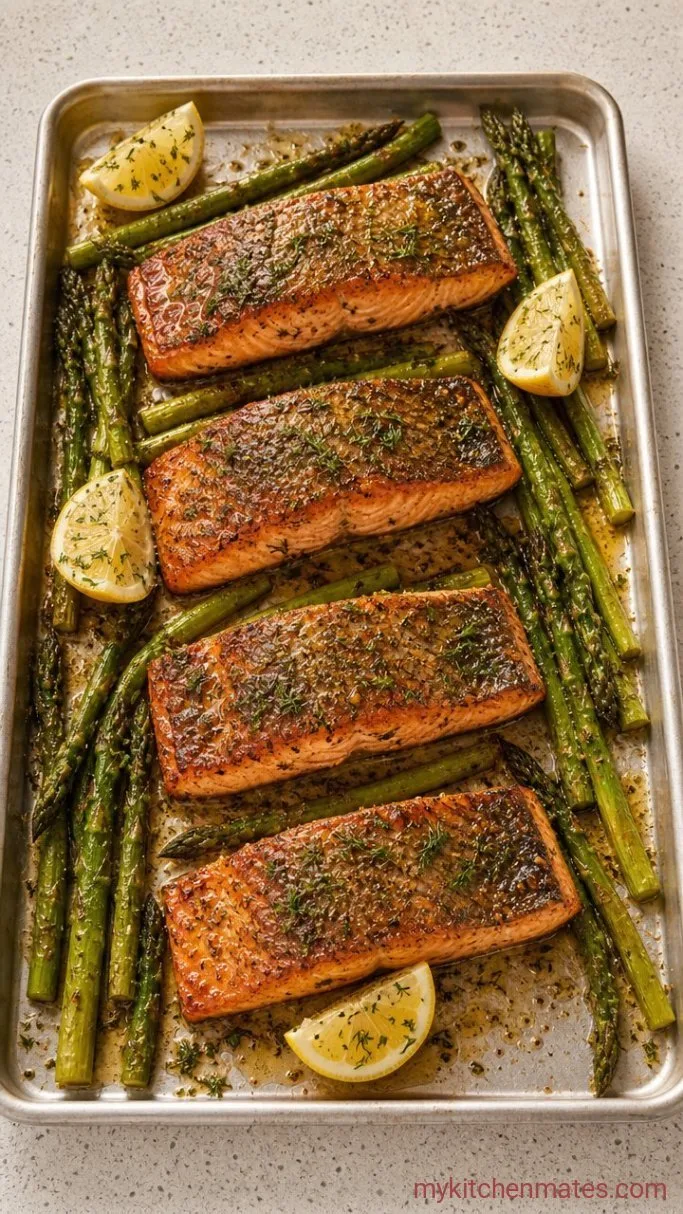 Sheet Pan Salmon with Lemony Dill Butter and Asparagus Step 5: Drizzle and Serve