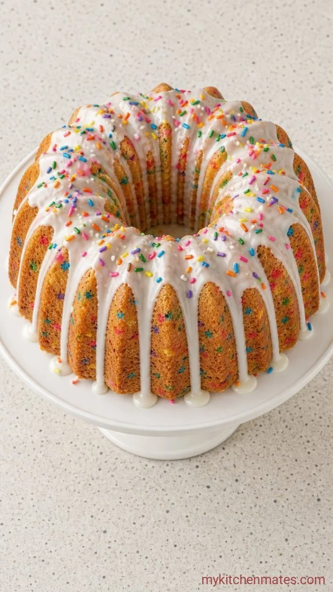 Easy Funfetti Bundt Cake Step 5: Drizzle the Glaze and Serve