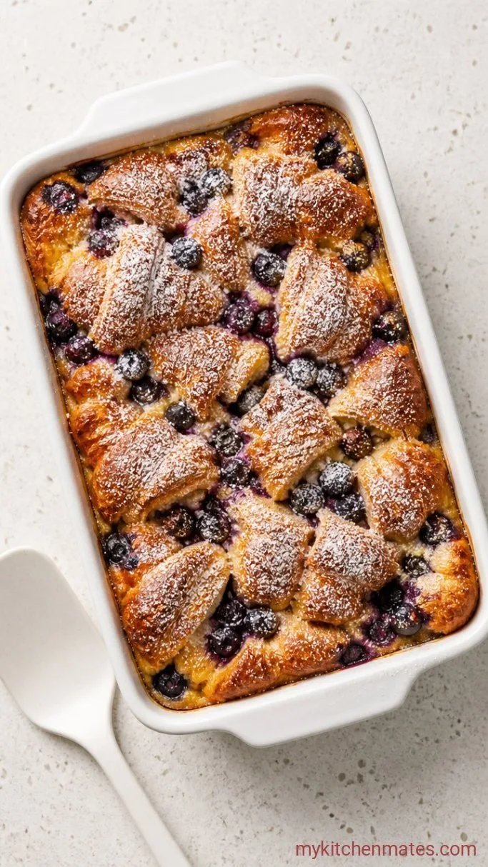 Buttery Blueberry Croissant Breakfast Bake Step 5: Dust and Serve