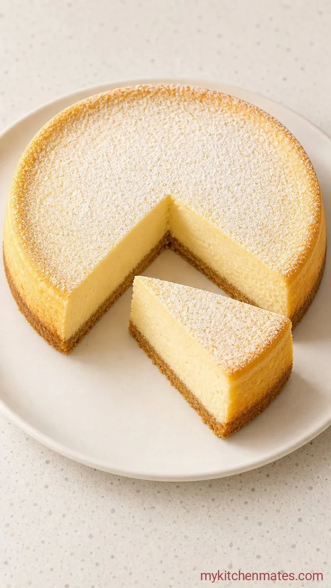 Creamy Italian Ricotta Cheesecake (No Water Bath) Step 5: Dust and Slice the Cheesecake