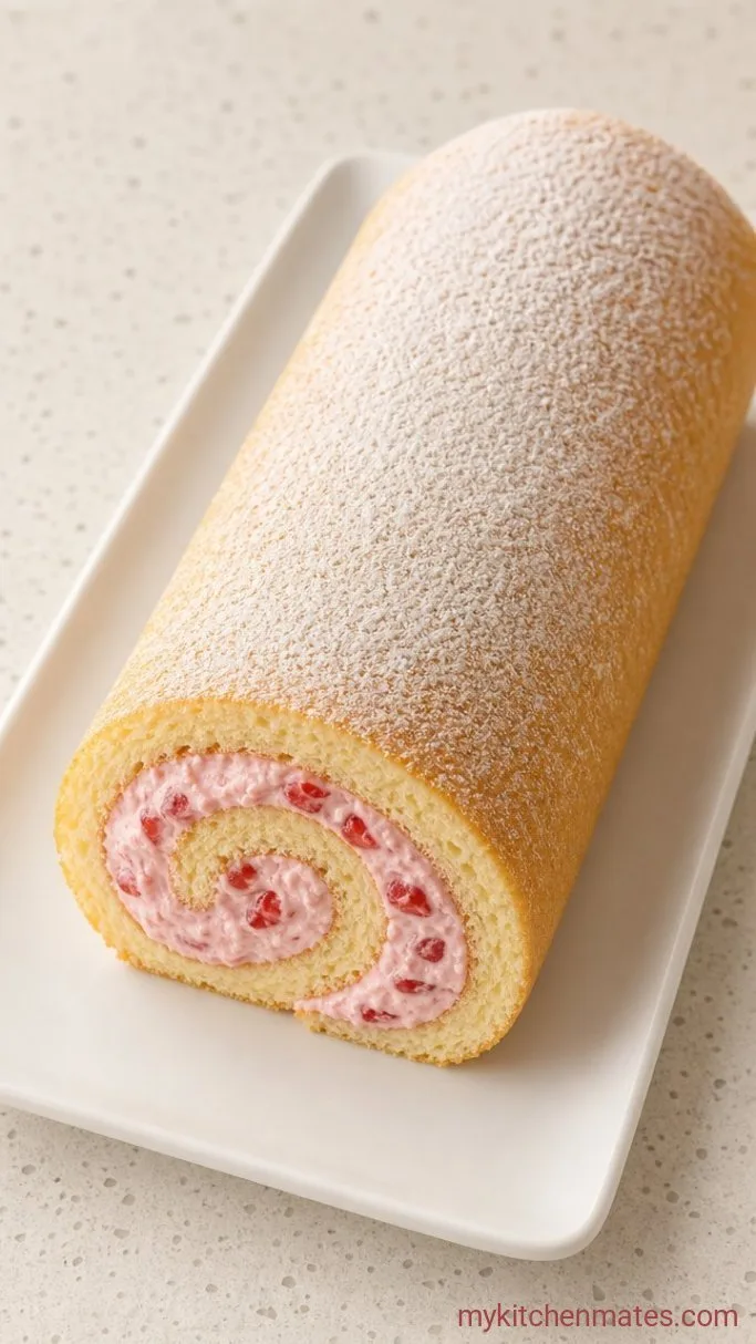 Fluffy Strawberry Roll Cake with Fresh Strawberry Cream Step 5: Fill and Re-Roll the Cake