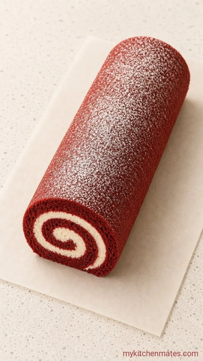 Red Velvet Roll Cake with Cream Cheese Filling Step 5: Fill and Re-roll