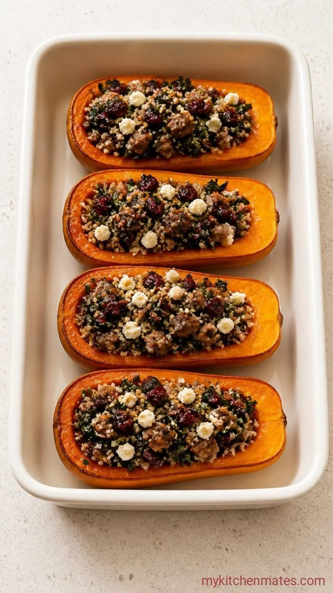 Hearty Sausage & Kale Stuffed Butternut Squash Step 5: Fill the Squash Halves