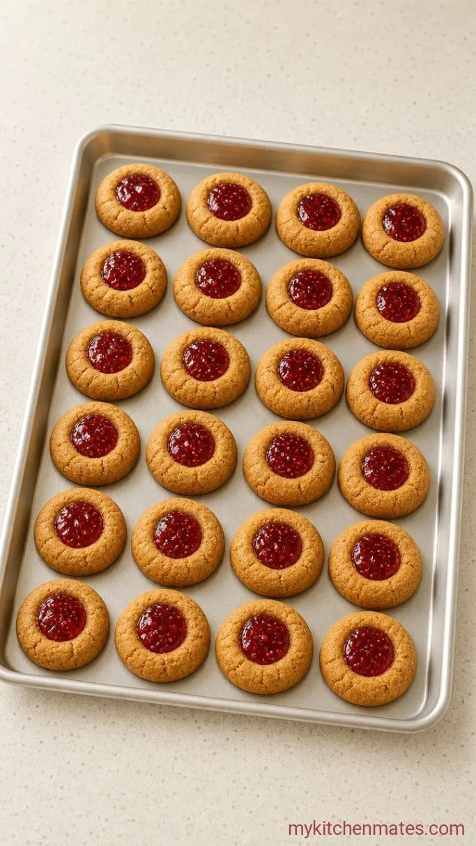 Soft Peanut Butter Thumbprint Cookies Step 5: Fill with Jam and Bake