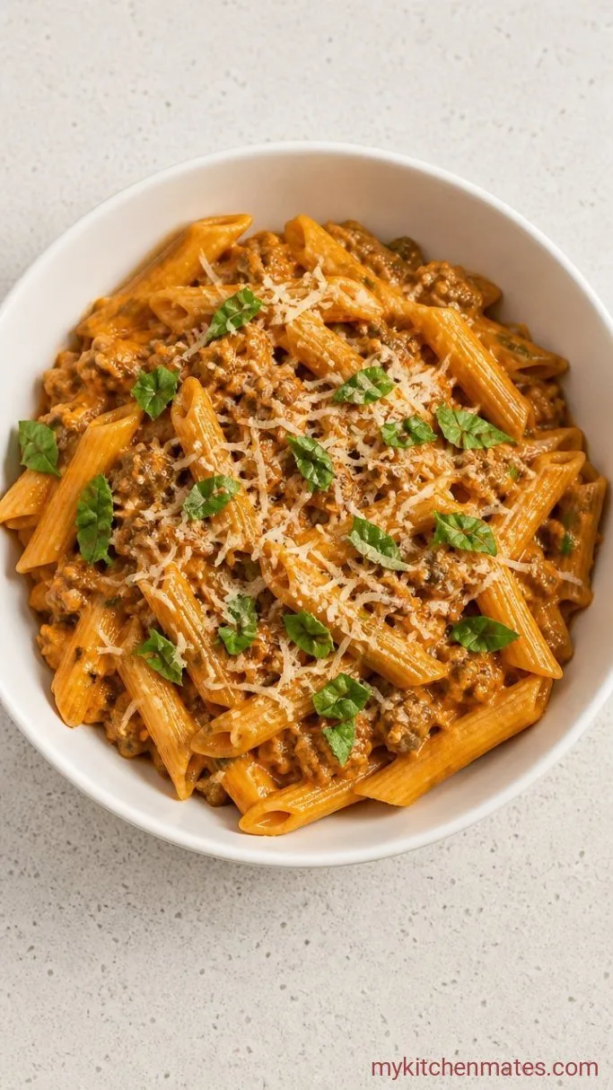 Quick 30-Minute Ground Beef Penne Pasta Step 5: Finish with Cheese and Serve