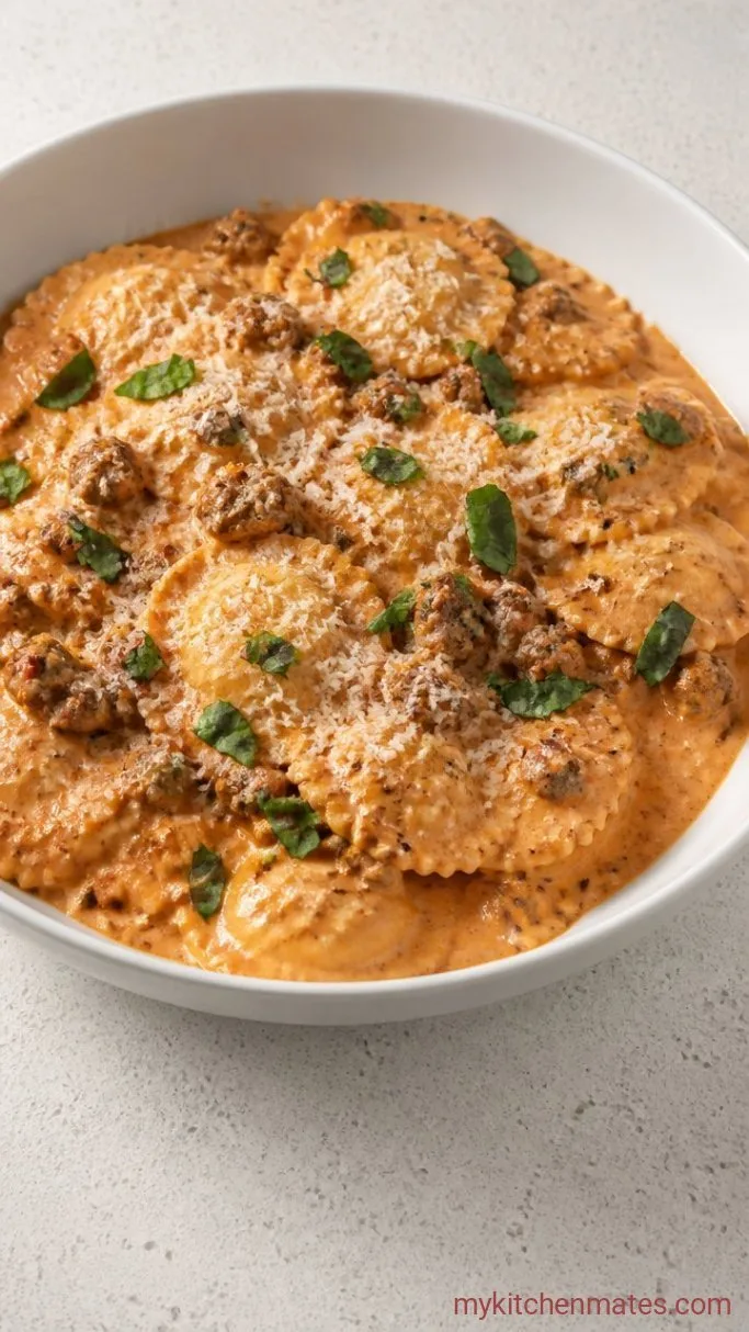 30-Minute Creamy Italian Sausage Ravioli Step 5: Finish with Cream and Parmesan