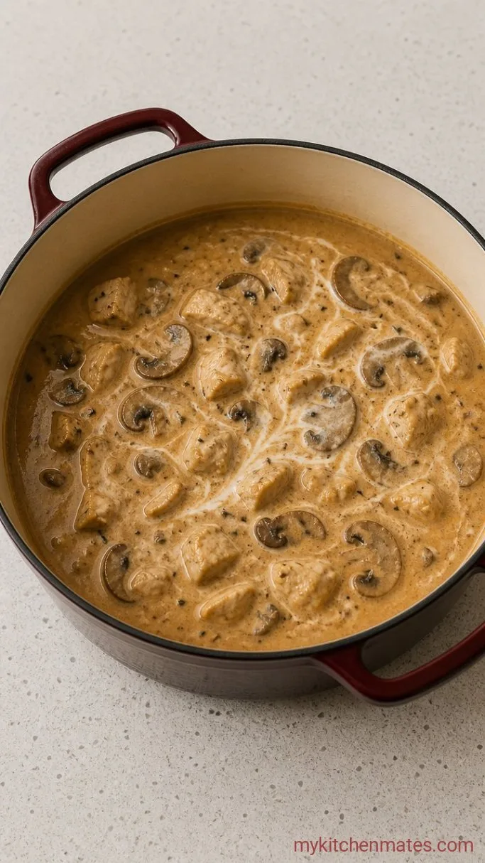 Cozy One-Pot Creamy Chicken Mushroom Soup Step 5: Finish with Cream