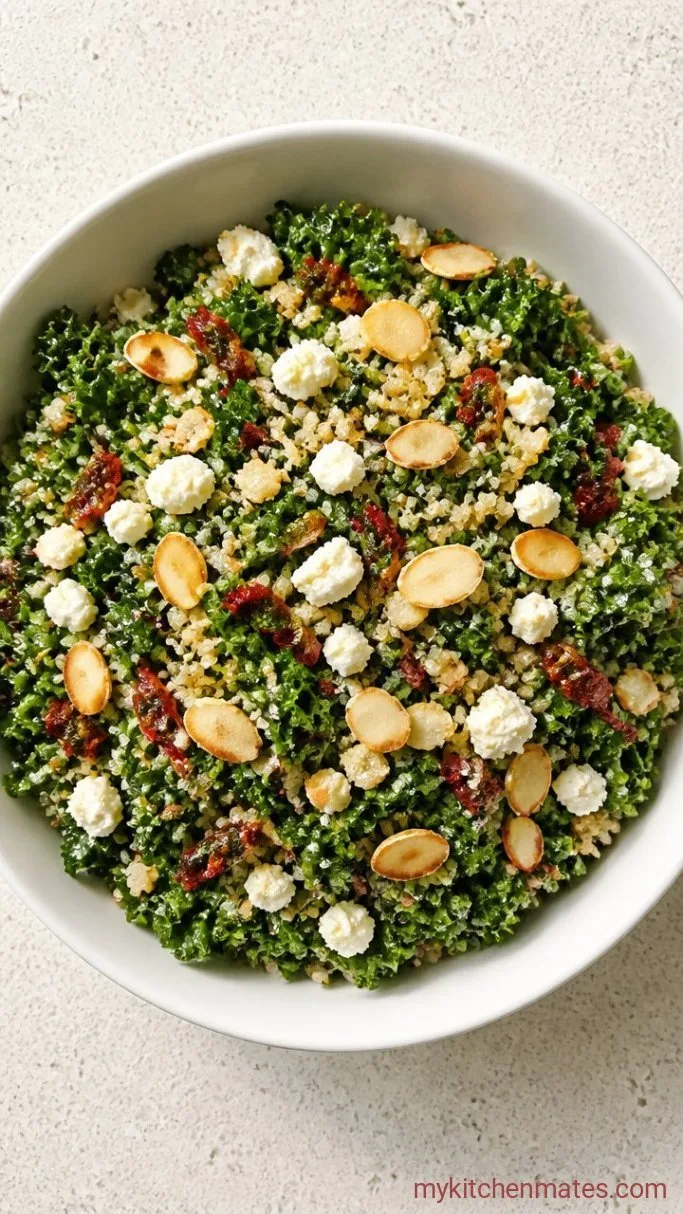 Quick Kale Quinoa Salad with Lemon Vinaigrette Step 5: Finish with Feta and Almonds