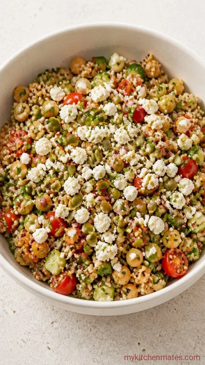 Meal-Prep High-Protein Quinoa Salad (33g Protein) Step 5: Finish with Feta and Seeds