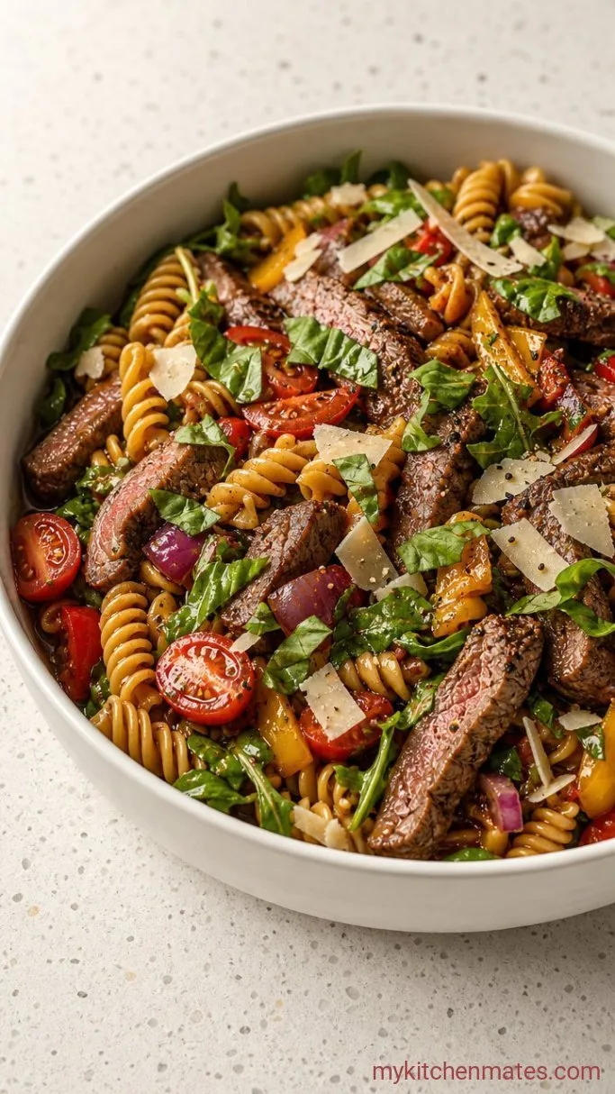 Steak Pasta Salad with Balsamic Vinaigrette Step 5: Finish with Fresh Basil and Parmesan