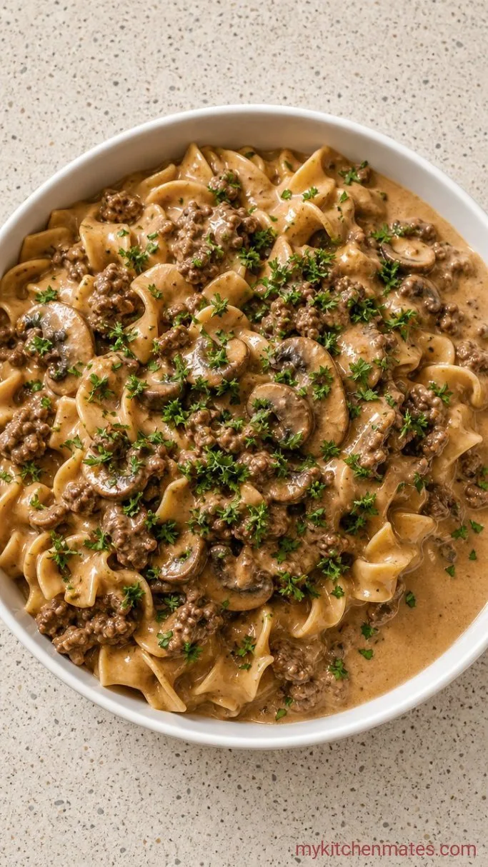 Creamy One-Pan Ground Beef Stroganoff Step 5: Finish with Fresh Parsley