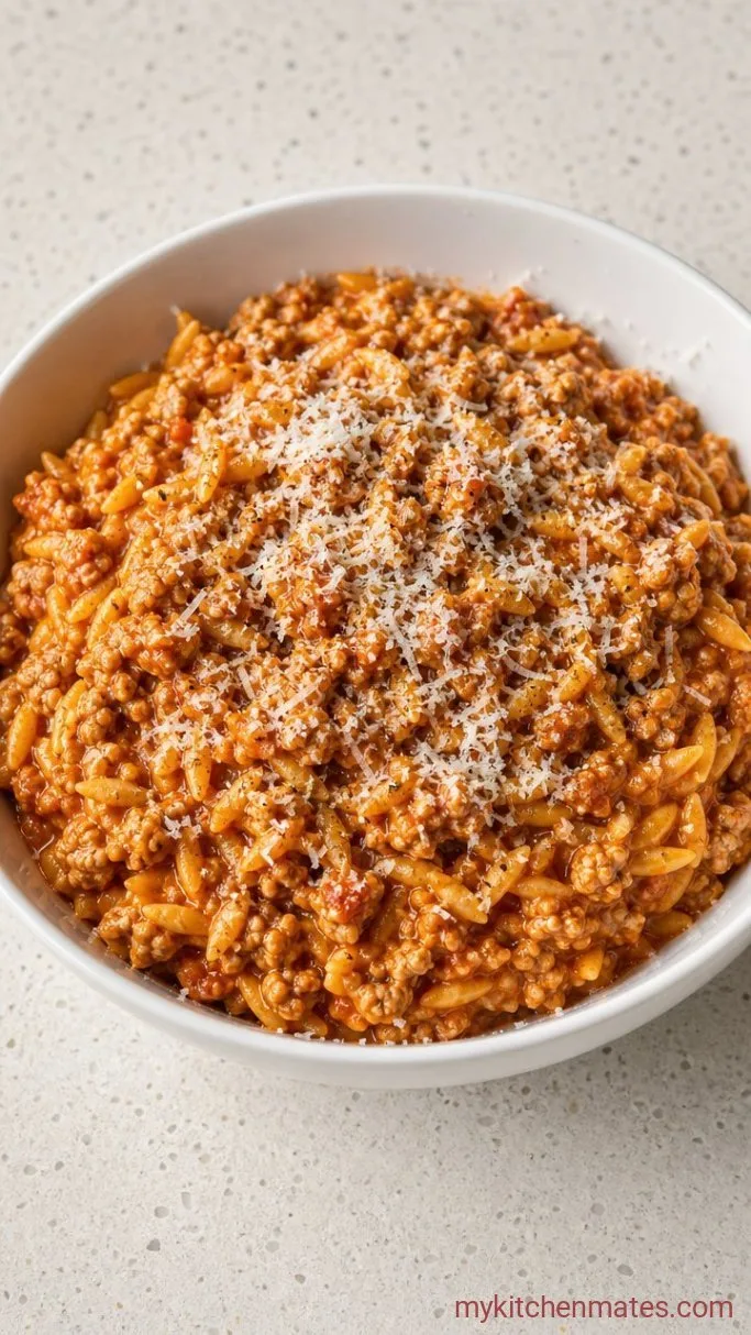 30-Minute One-Skillet Ground Turkey Orzo Step 5: Finish with Parmesan and Serve