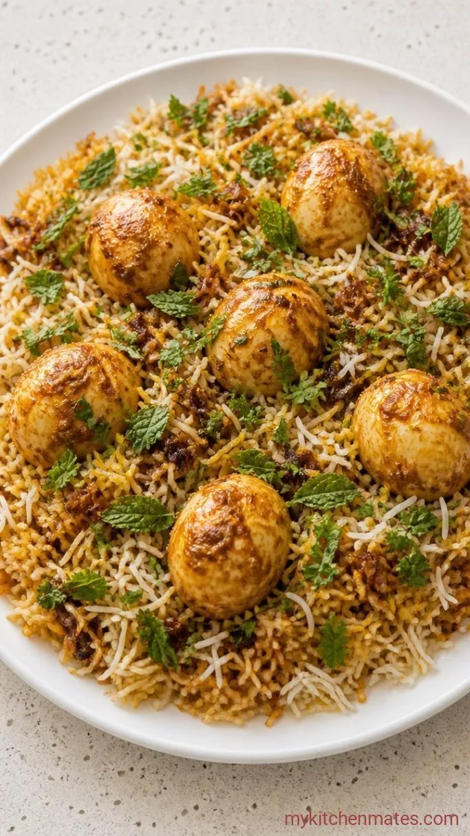 Indian Egg Biryani with Saffron Rice Step 5: Fluff and Garnish
