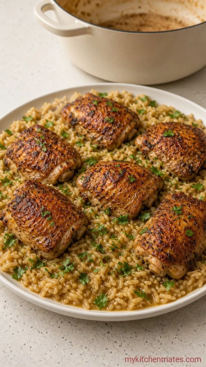 One-Pot Chicken and Rice with Crispy Skin Step 5: Fluff and Serve
