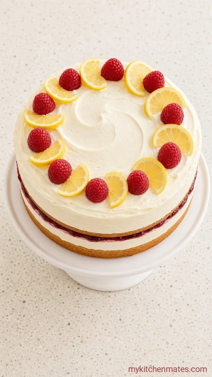 Lemon Raspberry Spring Birthday Cake Step 5: Frost and Decorate the Cake