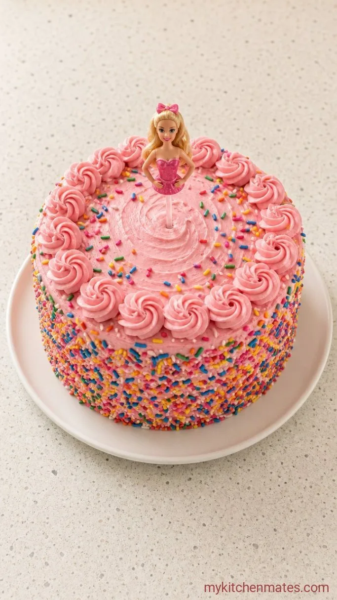 Mini Barbie Bento Cake with Pink Buttercream Step 5: Frost and Decorate the Cake