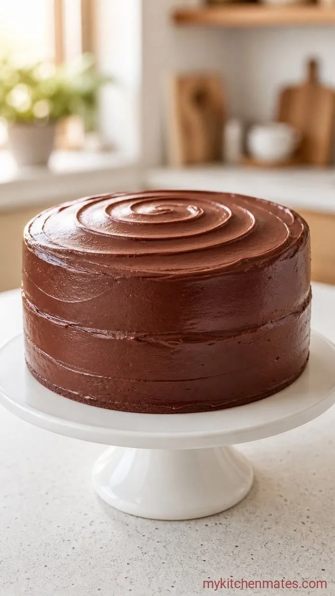 One-Bowl Chocolate Anniversary Cake Step 5: Frost and Serve
