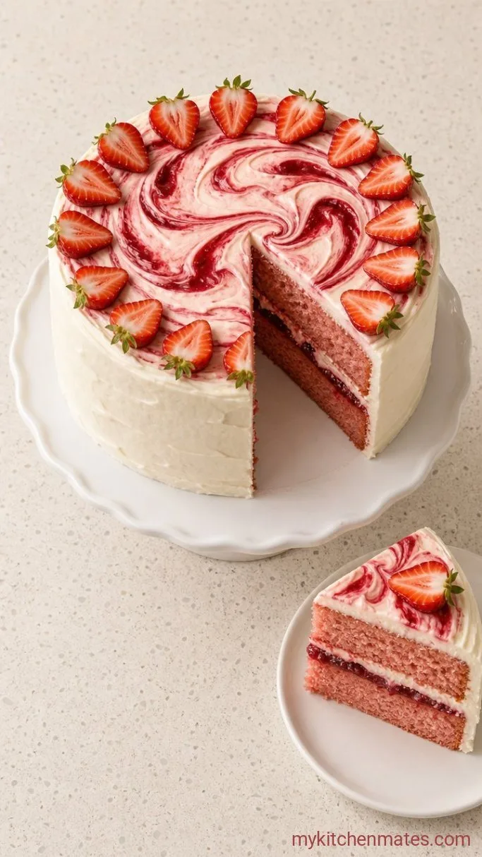 Fresh Strawberry Cake with Cream Cheese Icing Step 5: Frost and Slice the Cake