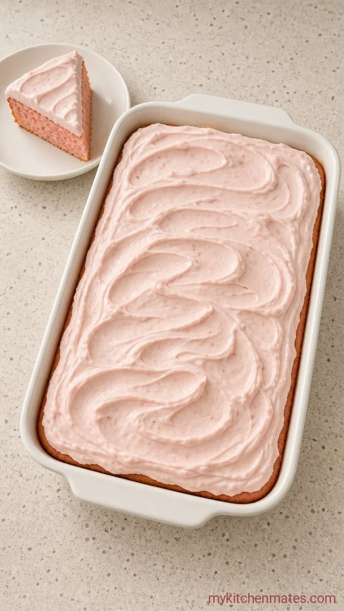 Easy Strawberry Sheet Cake (Made with Fresh Strawberries) Step 5: Frost and Slice