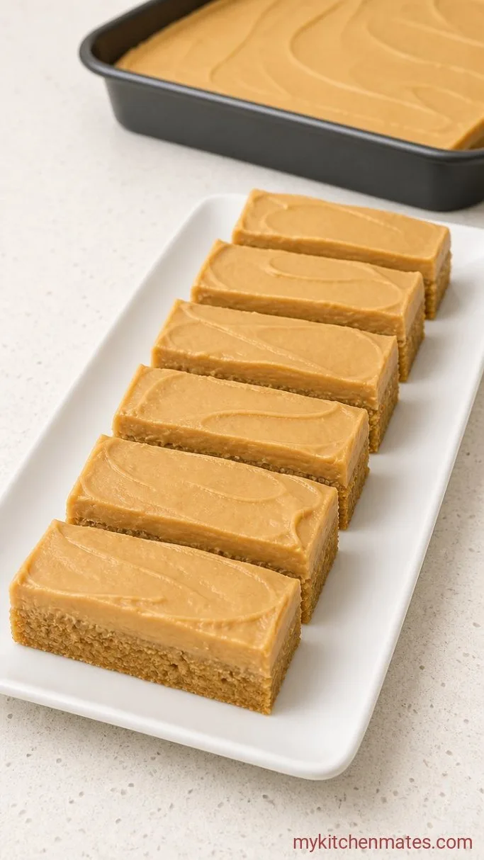Soft and Chewy Peanut Butter Lunch Lady Cookie Bars Step 5: Frost and Slice