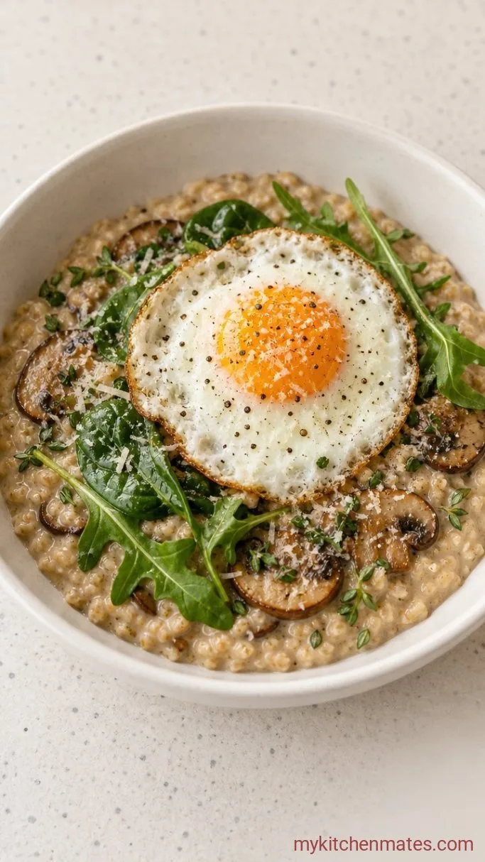 Savory Mushroom Parmesan Steel-Cut Oatmeal Step 5: Fry an Egg and Serve
