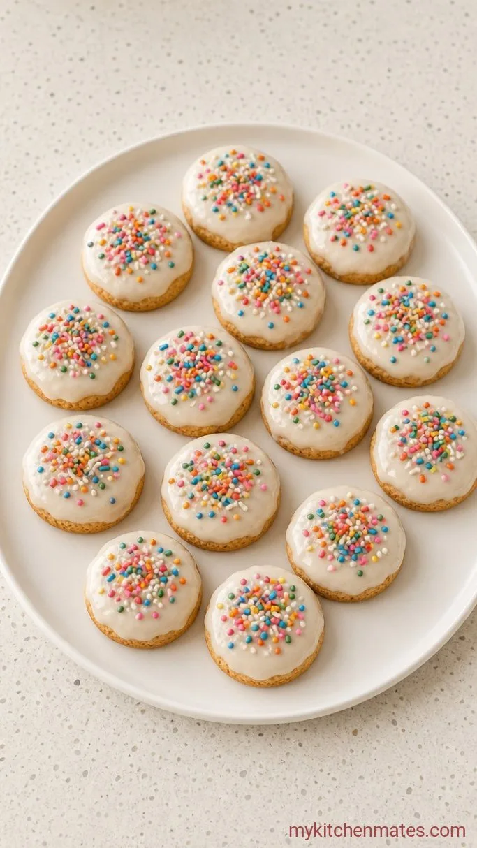 Soft Italian Christmas Cookies with Vanilla Glaze Step 5: Glaze and Scatter the Sprinkles