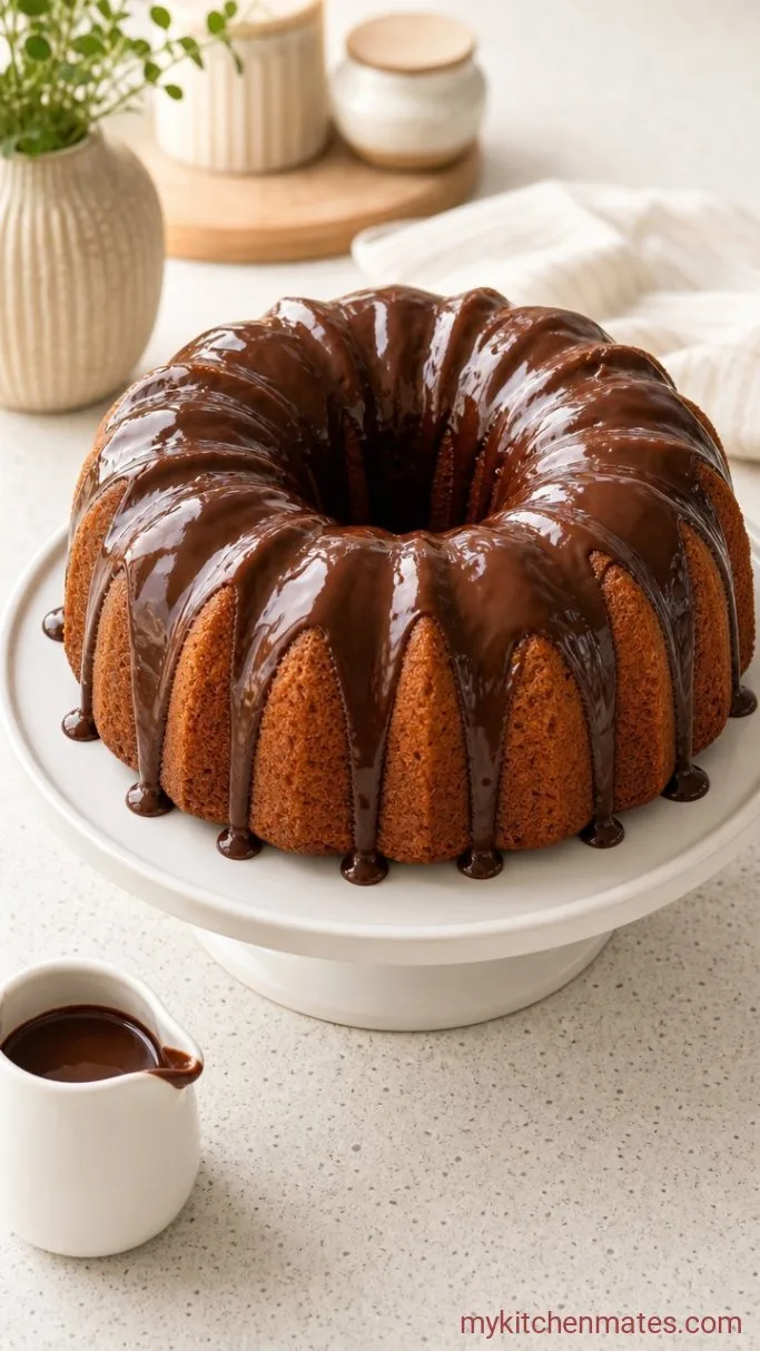 Moist Peanut Butter Bundt Cake with Fudgy Chocolate Glaze Step 5: Glaze and Serve