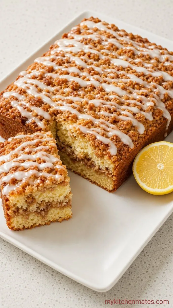 Lemon Coffee Cake with a Crumbly Streusel Top Step 5: Glaze and Slice the Coffee Cake