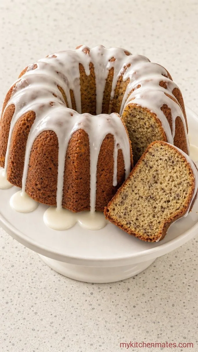 One-Bowl Banana Bread Bundt Cake Step 5: Glaze and Slice