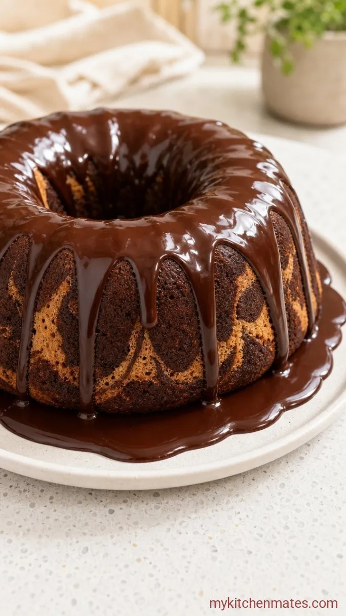 Chocolate Peanut Butter Swirl Bundt Cake Step 5: Glaze the Cake