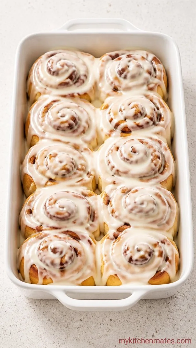 Soft, Gooey Copycat Cinnabon Cinnamon Rolls Step 5: Ice and Serve