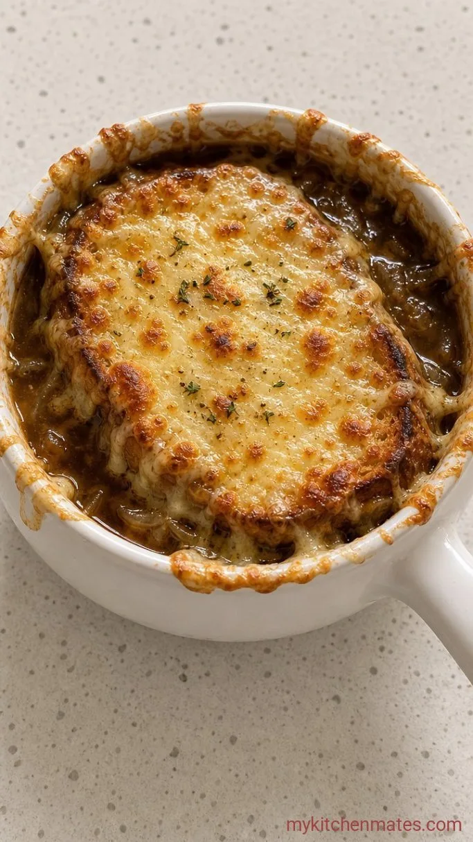 Crockpot French Onion Soup with Gruyère Croutons Step 5: Ladle and Broil the Cheese Toasts