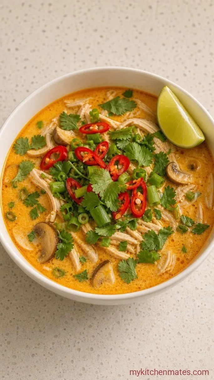 30-Minute Creamy Thai Coconut Chicken Soup Step 5: Ladle and Garnish
