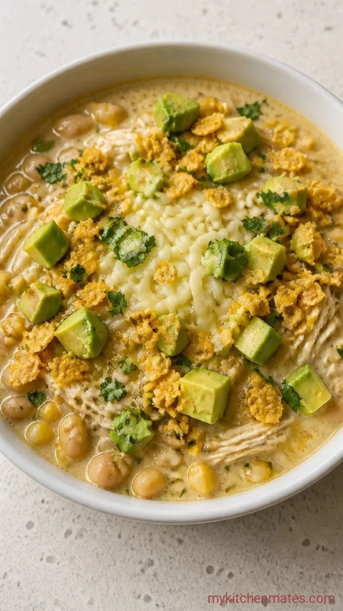 One-Pot Stovetop White Chicken Chili Step 5: Ladle and Garnish