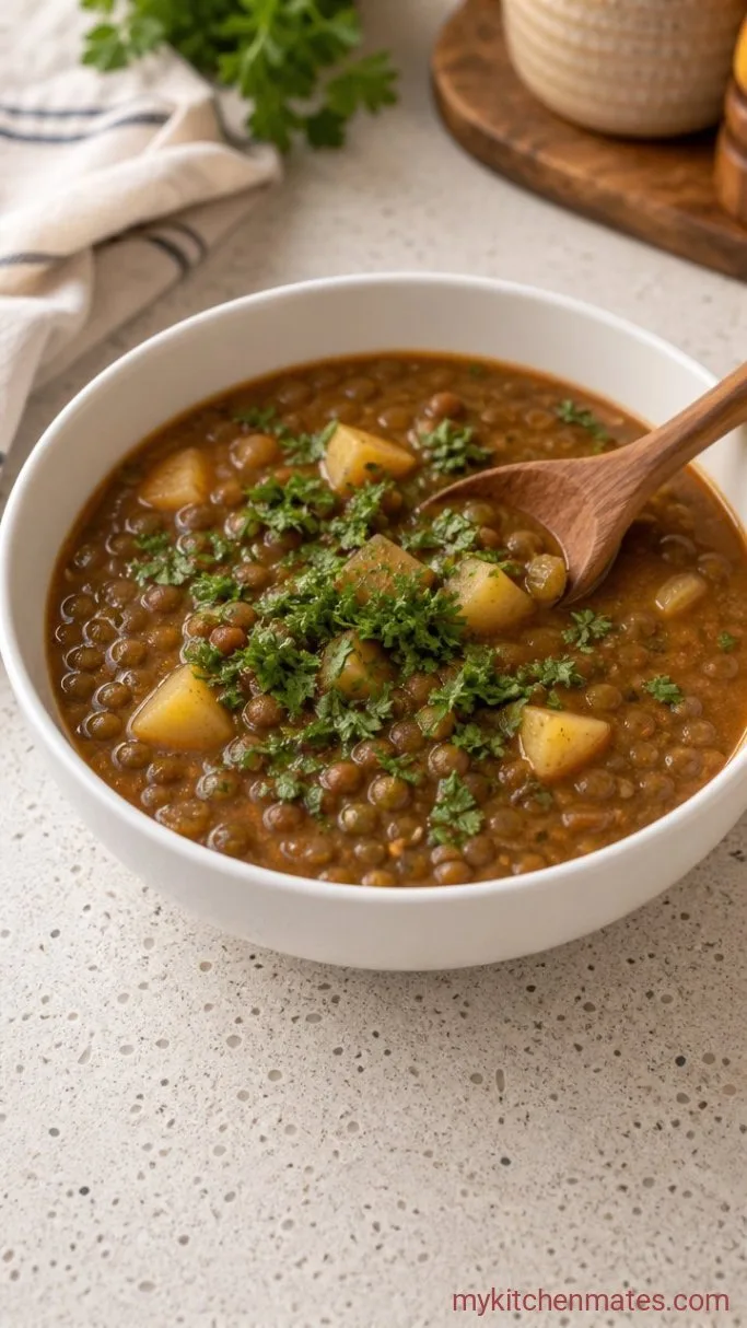 One-Pot Creamy Lentil Potato Soup Step 5: Ladle and Garnish