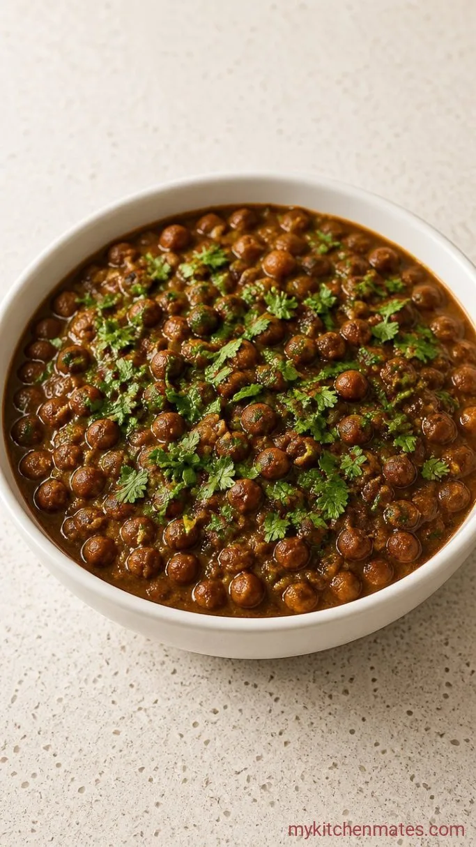 Hearty Kala Chana: Spiced Black Chickpeas in Tomato Gravy Step 5: Ladle and Garnish