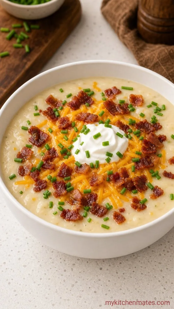Twice-Baked Potato Soup with Crispy Skins Step 5: Ladle and Load the Soup