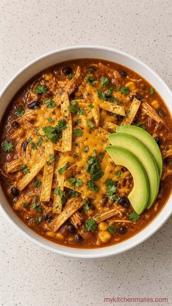 Creamy Crockpot Chicken Enchilada Soup Step 5: Ladle and Load Up the Bowls