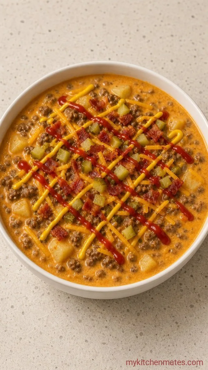 Creamy One-Pot Cheeseburger Potato Soup Step 5: Ladle and Load Up the Bowls