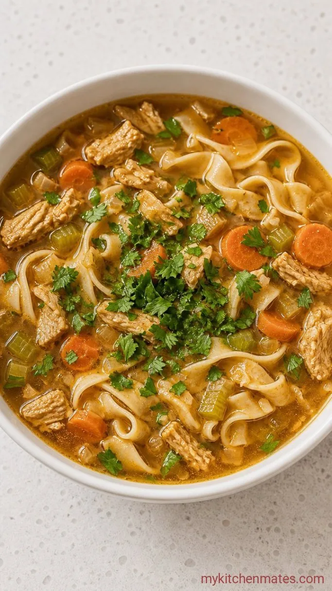 30-Minute Vegan Chicken Noodle Soup Step 5: Ladle and Serve