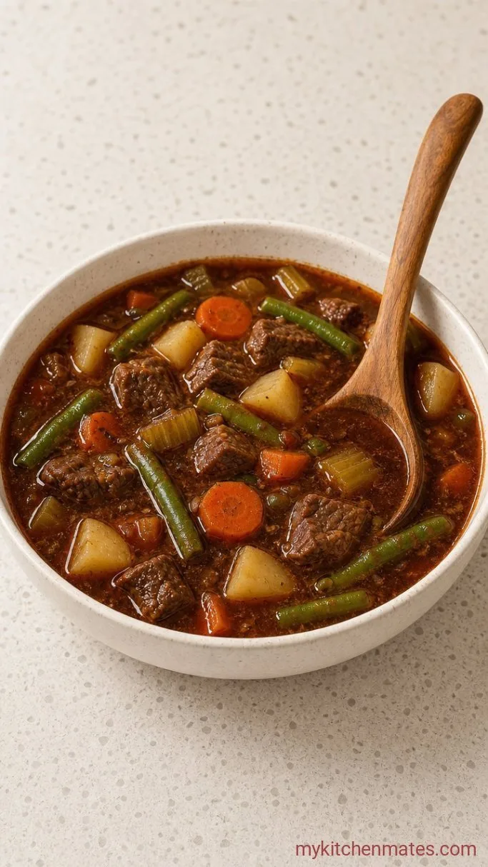 Hearty Crockpot Beef Vegetable Soup Step 5: Ladle and Serve