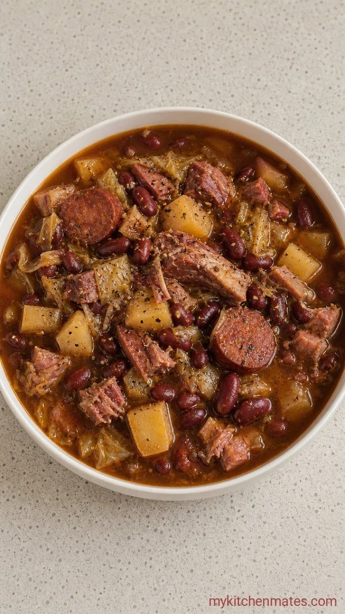 Hearty Portuguese Bean Soup with Smoked Sausage and Cabbage Step 5: Ladle and Serve