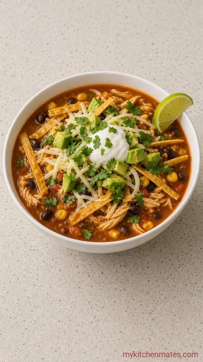 One-Pot Chicken Tortilla Soup Step 5: Ladle and Top the Bowls