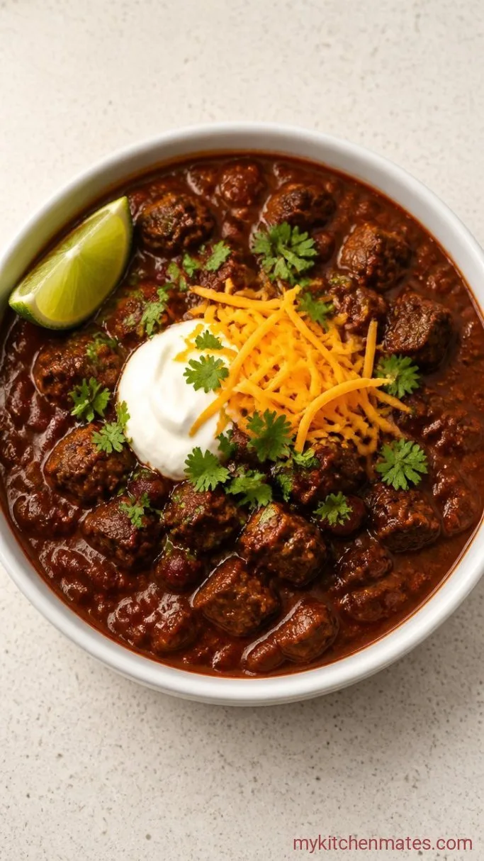 Smoky Brisket Chili (Stovetop or Slow Cooker) Step 5: Ladle and Top with Fixings